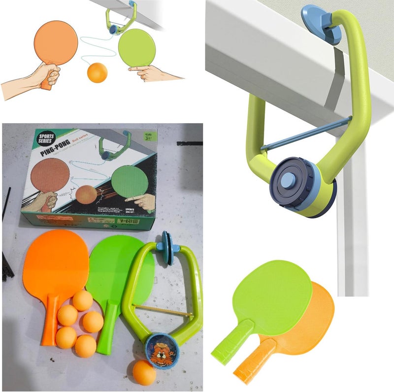 SquEqu Hanging Table Tennis Trainer with Doorway Clip Ping Pong Paddles Rackets and 6 Balls Table Tennis Training Set No Table Game for Kids Indoor Sports Door Frames Attachement Hit Shot Practice - Image 2